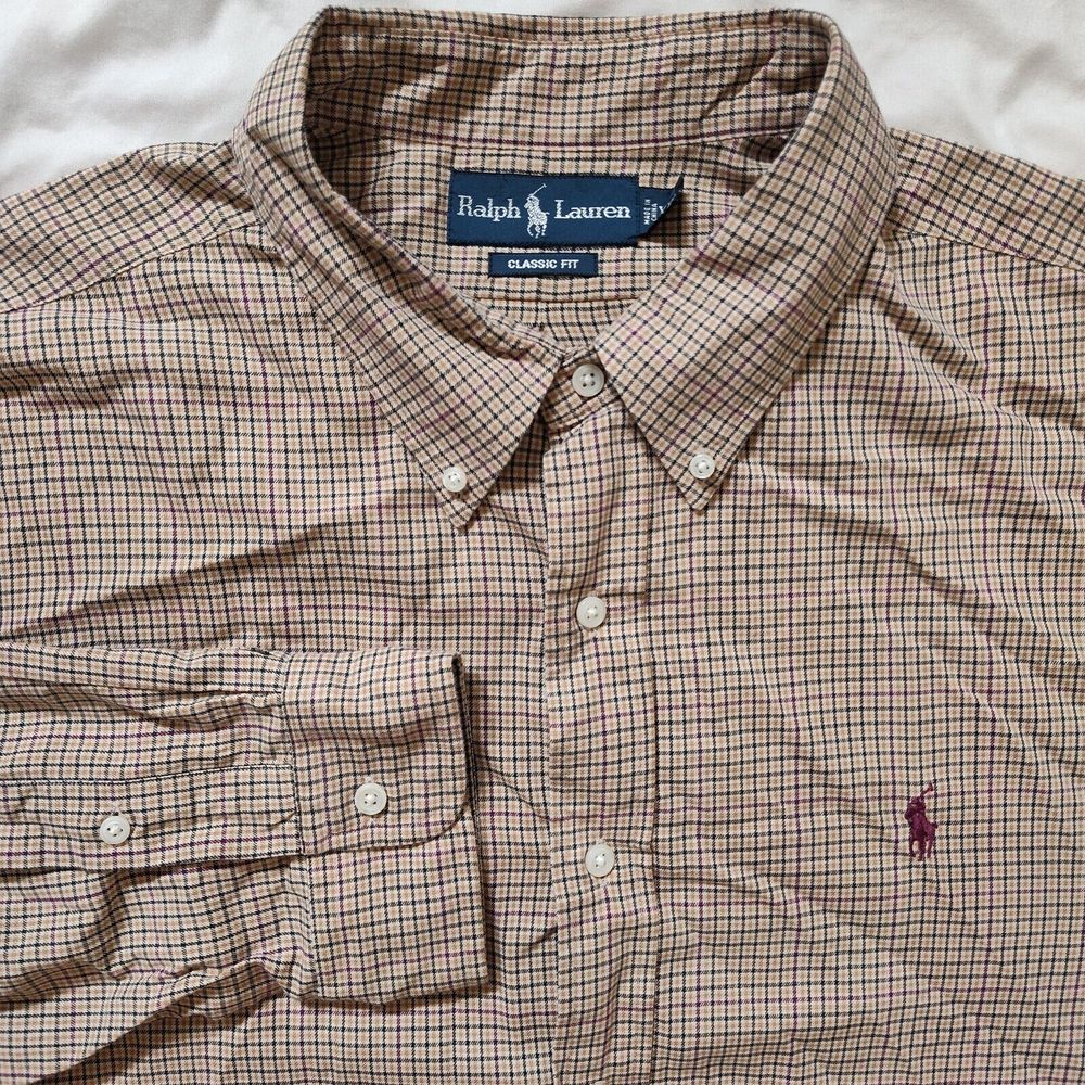 Ralph‎ Lauren Men Size XXL Classic Fit Oxford Long Sleeve Button Up Plaid Shirt